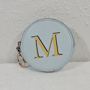 Lauren Conrad Light Blue Round Coin Purse with Gold Letter M and keyring